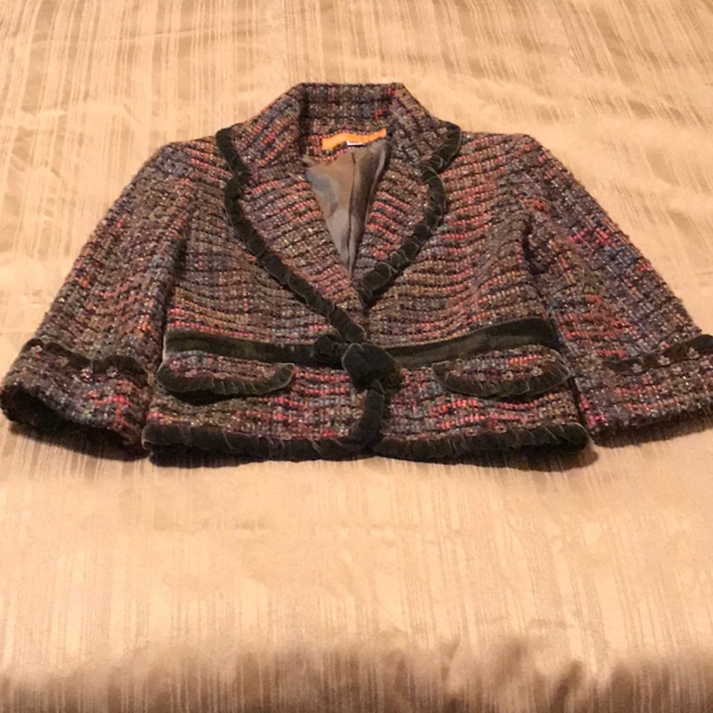 Cynthia Steffe Olive Tweed Cropped Jacket Small